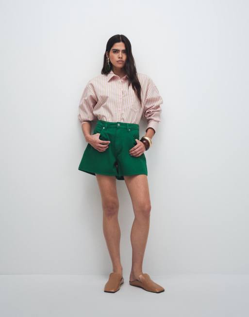 ASOS DESIGN – Gröna, a-linjeformade jeansshorts i lång modell, 3 av 7
