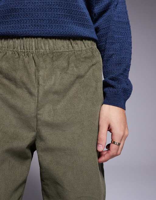 ASOS DESIGN – Gröna, baggy byxor i manchester med resårmidja och rand , 4 av 5