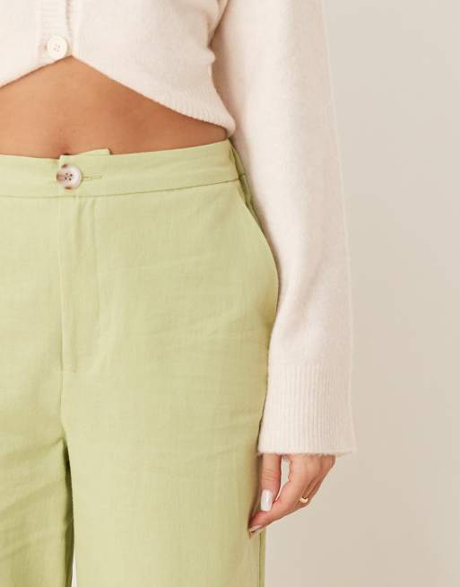 ASOS DESIGN – Gröna, figursydda byxor i dad-modell och linnetyg med vida ben, 5 av 5