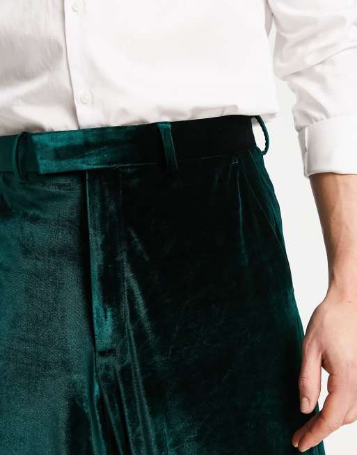 ASOS DESIGN – Gröna finbyxor i sammet med extra vida ben, 2 av 4