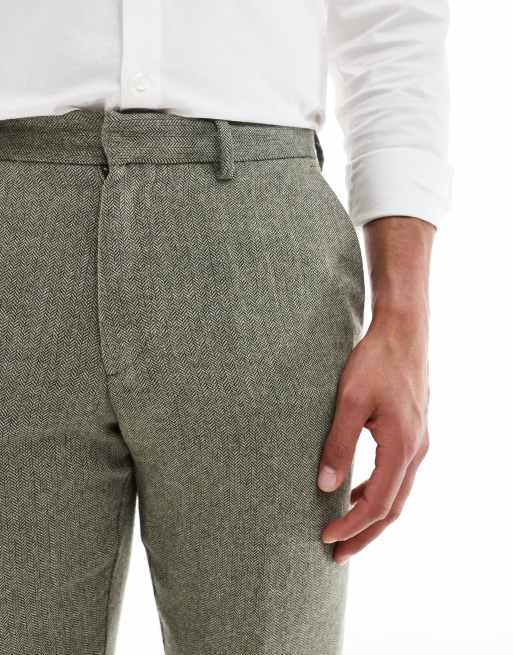 ASOS DESIGN – Gröna fiskbensmönstrade kostymbyxor med small passform i tyg med hög ullandel, 3 av 5