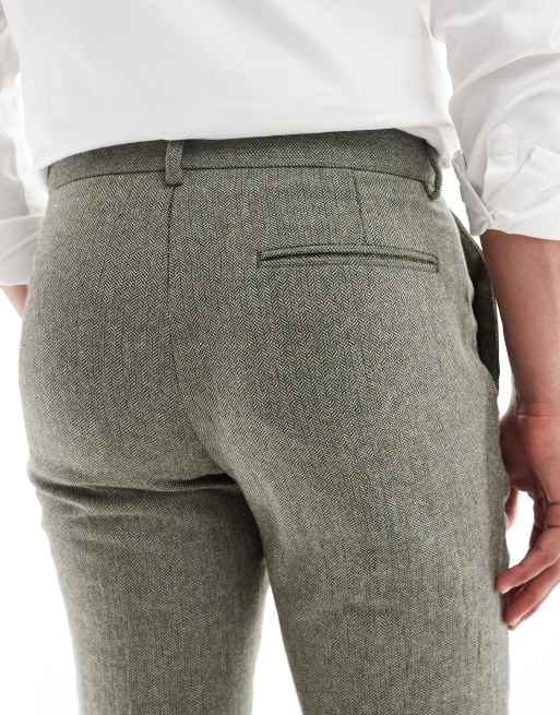 ASOS DESIGN – Gröna fiskbensmönstrade kostymbyxor med small passform i tyg med hög ullandel, 5 av 5