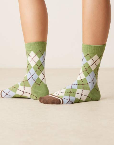 ASOS DESIGN – Gröna, flerfärgade, argylestickade strumpor - view 1