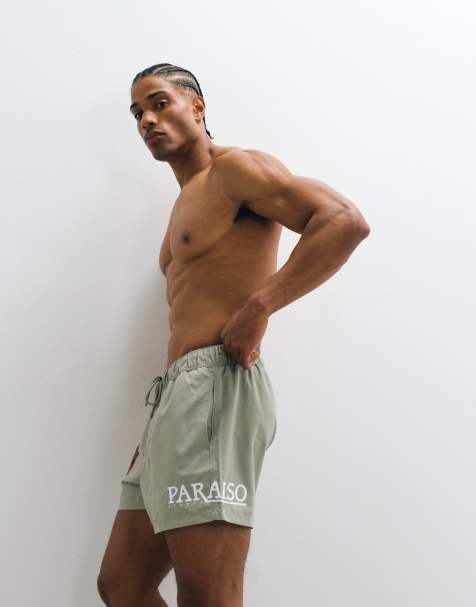 ASOS DESIGN – Gröna, korta badshorts med placerat tryck - view 1