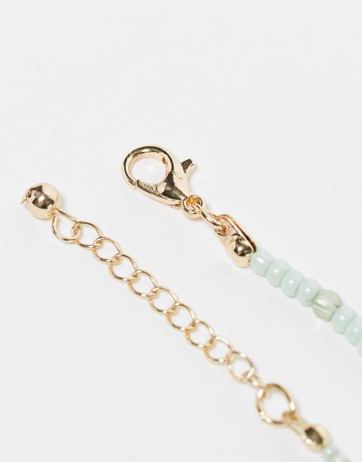 ASOS DESIGN – Gröna och guldfärgade fotlänkar med pärlor, 4-pack, 3 av 4