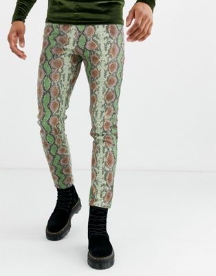 ASOS DESIGN – Gröna, ormskinnsmönstrade skinny jeans-Blå