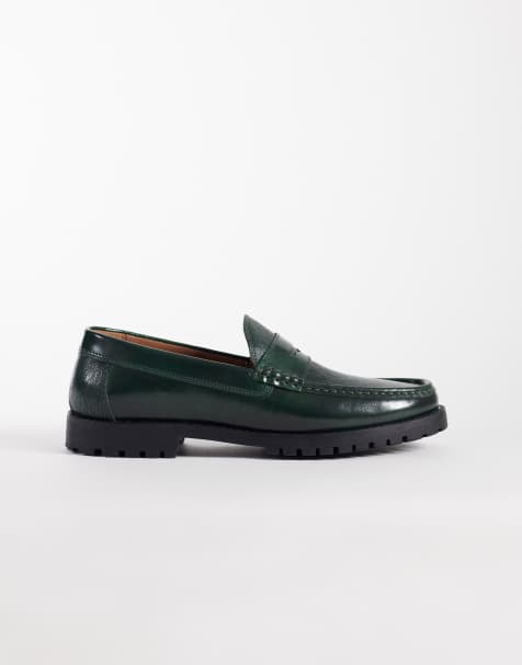 ASOS DESIGN – Gröna pennyloafers i texturerat läder - view 1