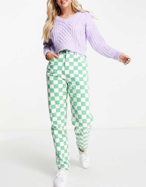 ASOS DESIGN – Gröna rutiga mom jeans i slouchy passform med hög midja