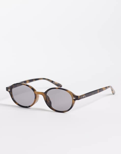 ASOS DESIGN – Gröna, spräckliga, rektangulära, ovala solglasögon med rökfärgade glas - view 1