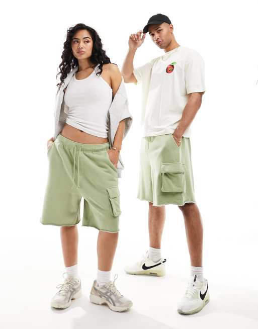 ASOS DESIGN – Gröna, tvättade, oversize mjukisbyxor i unisex-modell med cargoficka