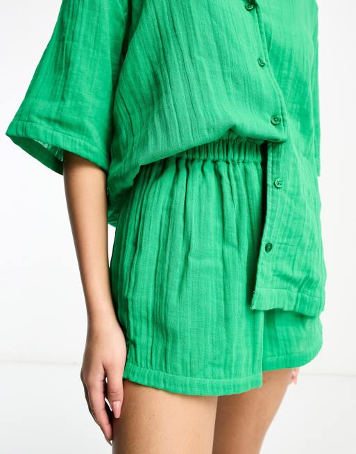 ASOS DESIGN – Gröna utsvängda shorts i bomullsväv, del av set, 4 av 4