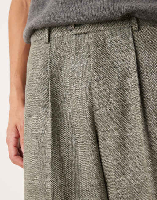 ASOS DESIGN – Gröna, vida kostymbyxor i tweed med hög midja och veck framtill, 4 av 5