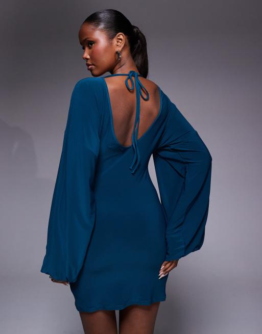 ASOS DESIGN – Grönblå miniklänning med långa ärmar och detalj, 2 av 4