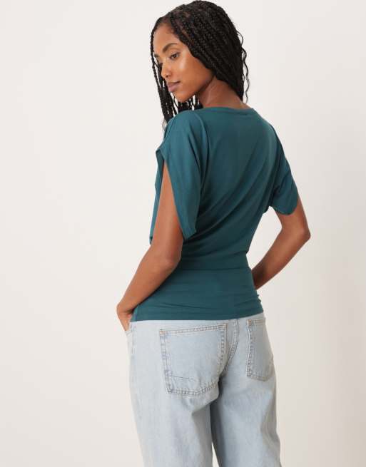 ASOS DESIGN – Grönblå, slouchy topp i modal med pingvinärmar, 3 av 4
