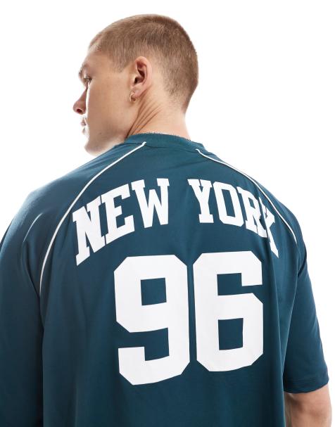 ASOS DESIGN – Grönblå t-shirt i oversize med boxig passform och sportigt tryck baktill - view 1