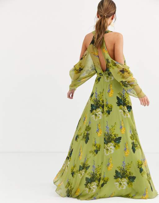 ASOS DESIGN – Grönblommig maxiklänning med bar axel, 4 av 4
