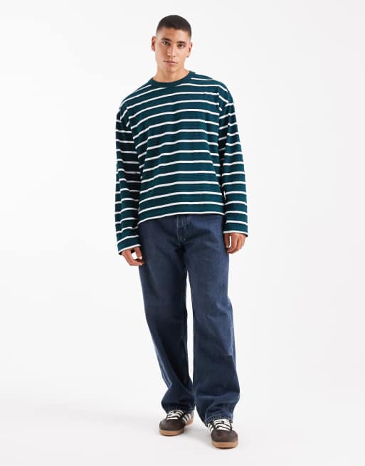 ASOS DESIGN – Grönrandig, boxig t-shirt i oversized fit med långa ärmar och textur , 2 av 5