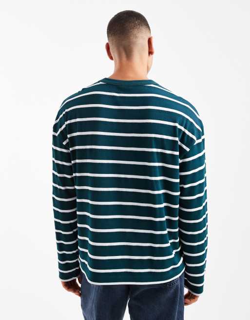 ASOS DESIGN – Grönrandig, boxig t-shirt i oversized fit med långa ärmar och textur , 3 av 5