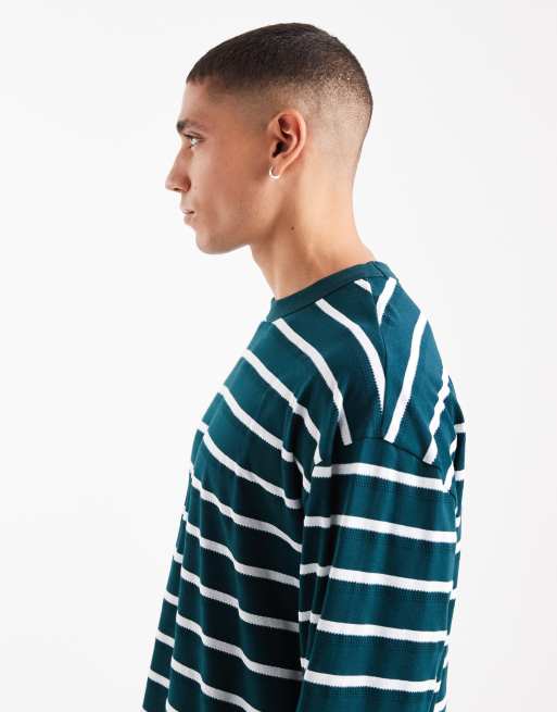 ASOS DESIGN – Grönrandig, boxig t-shirt i oversized fit med långa ärmar och textur , 4 av 5