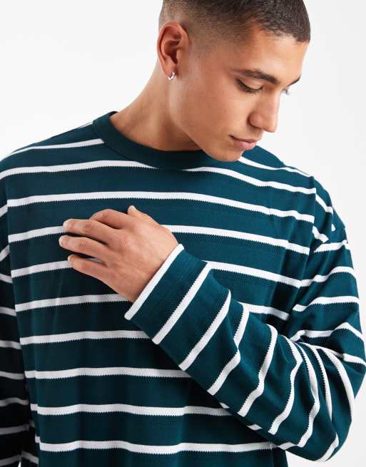ASOS DESIGN – Grönrandig, boxig t-shirt i oversized fit med långa ärmar och textur , 5 av 5