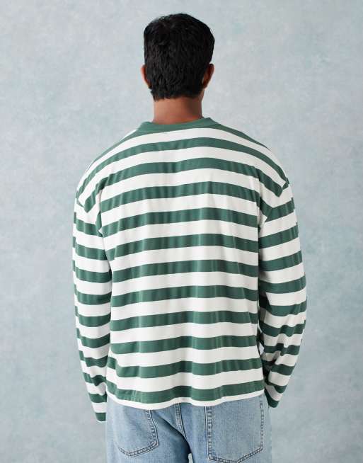 ASOS DESIGN – Grönrandig, kraftig t-shirt i oversize med långa ärmar och boxig passform, 3 av 5