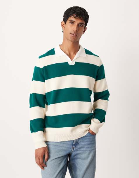 ASOS DESIGN – Grönrandig, stickad rugbytröja med långa ärmar - view 1
