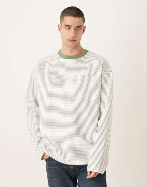 ASOS DESIGN – Grönrandig, strukturerad, kraftig t-shirt i oversize med långa ärmar - view 1