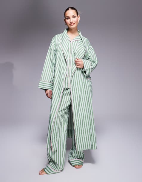 ASOS DESIGN – Grönrandig, vävd morgonrock - view 1