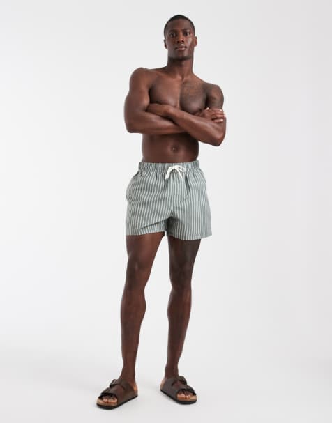 ASOS DESIGN – Grönrandiga, korta badshorts - view 1