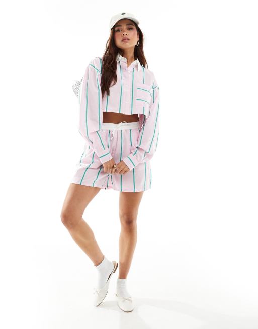 ASOS DESIGN – Grönrandiga shorts med kontrasterande midja, del av set