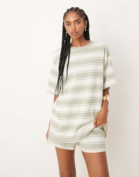 ASOS DESIGN – Grönrandigt, stickat set - view 1