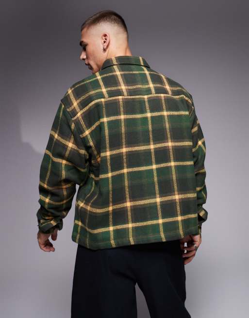 ASOS DESIGN – Grönrutig, fiskbensmönstrad flanellskjorta i oversize med boxig passform, 2 av 4