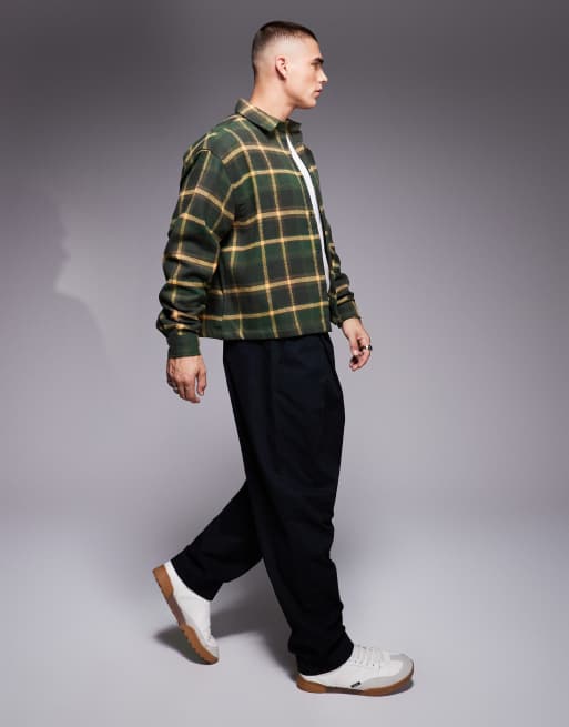 ASOS DESIGN – Grönrutig, fiskbensmönstrad flanellskjorta i oversize med boxig passform, 3 av 4