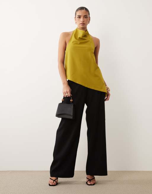ASOS DESIGN – Grönt, åtsmitande, långt linne med asymmetrisk fåll i twill, del av set, 2 av 4
