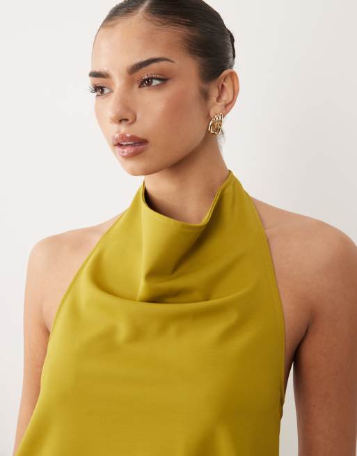 ASOS DESIGN – Grönt, åtsmitande, långt linne med asymmetrisk fåll i twill, del av set, 3 av 4