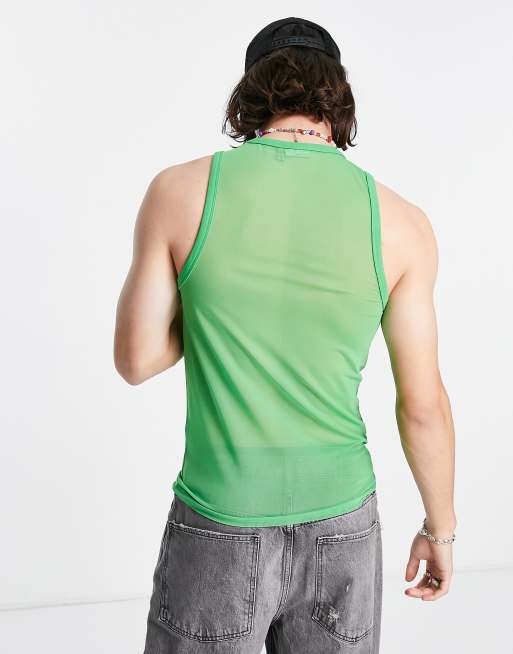 ASOS DESIGN – Grönt linne i muscle fit och mesh med yin och yang-tryck - MGREEN, 2 av 4