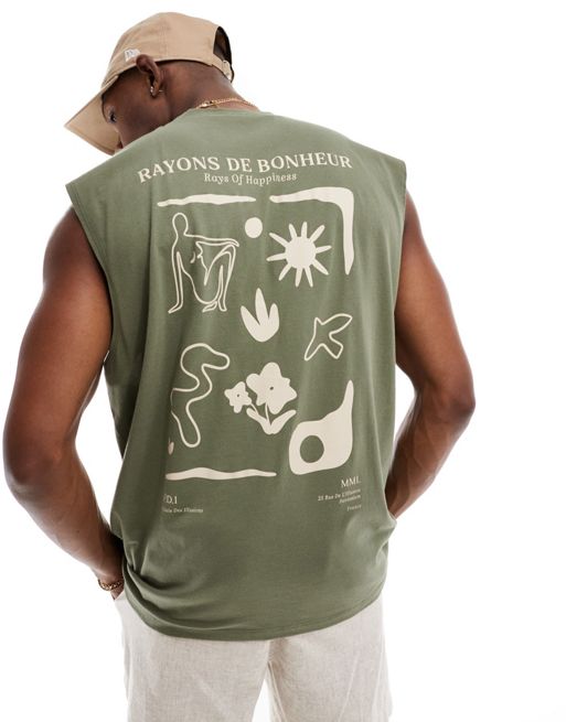 FhyzicsShops DESIGN – Grönt linne i oversize med abstrakt tryck baktill
