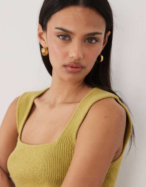 ASOS DESIGN – Grönt, mjukt linne med fyrkantig ringning och textur, 3 av 4