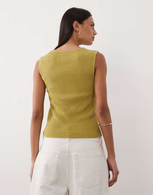 ASOS DESIGN – Grönt, mjukt linne med fyrkantig ringning och textur, 4 av 4