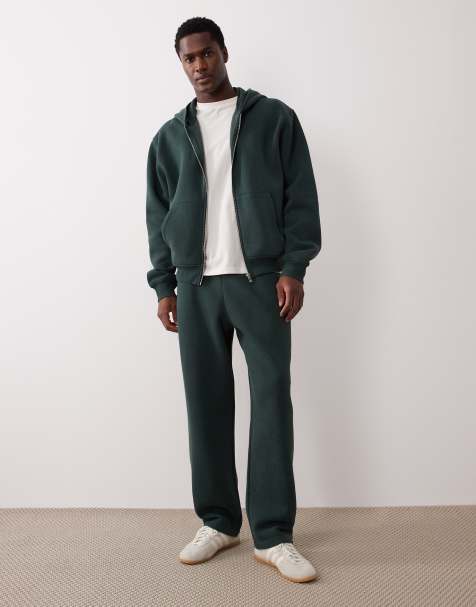 ASOS DESIGN – Grönt set med tvättad finish och boxig passform med huvtröja med dragkedja och mjukisbyxor - view 1