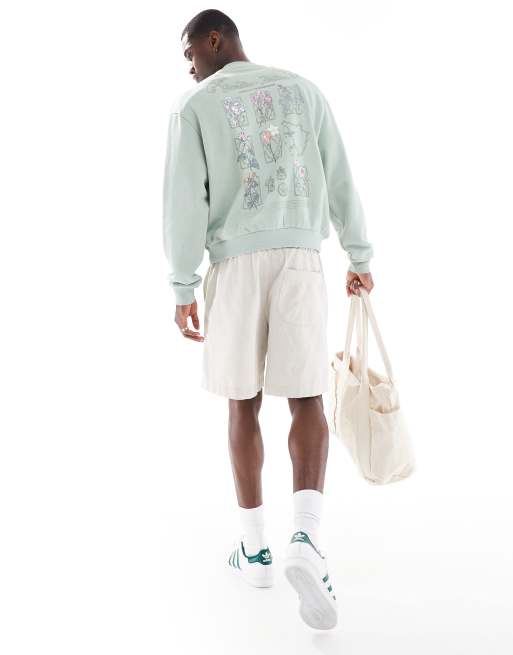 ASOS DESIGN – Gröntvättad, blommig sweatshirt med boxig passform, 4 av 4