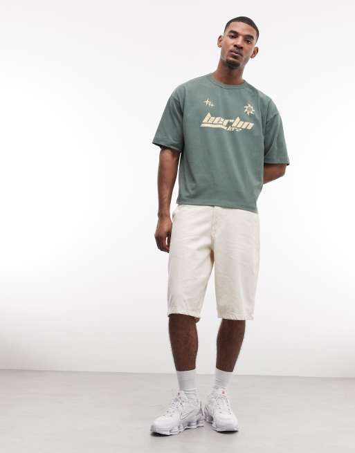 ASOS DESIGN – Gröntvättad, kraftig t-shirt i oversize med boxig passform och Berlin-tryck, 3 av 5