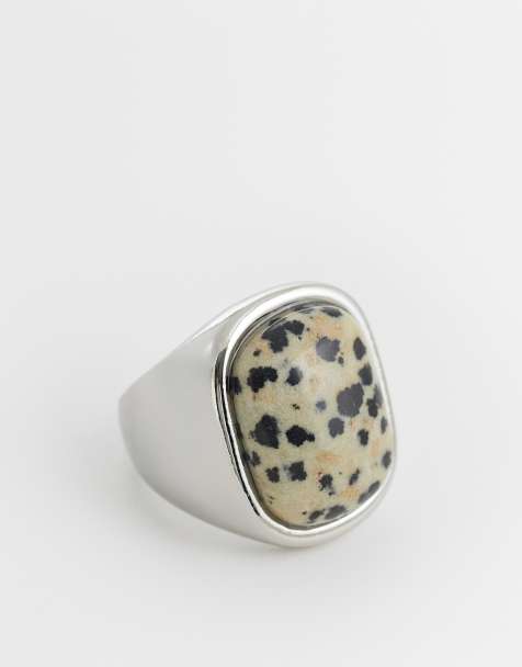ASOS DESIGN - Grosse bague avec pierre jaspe dalmatien - Argenté - view 1