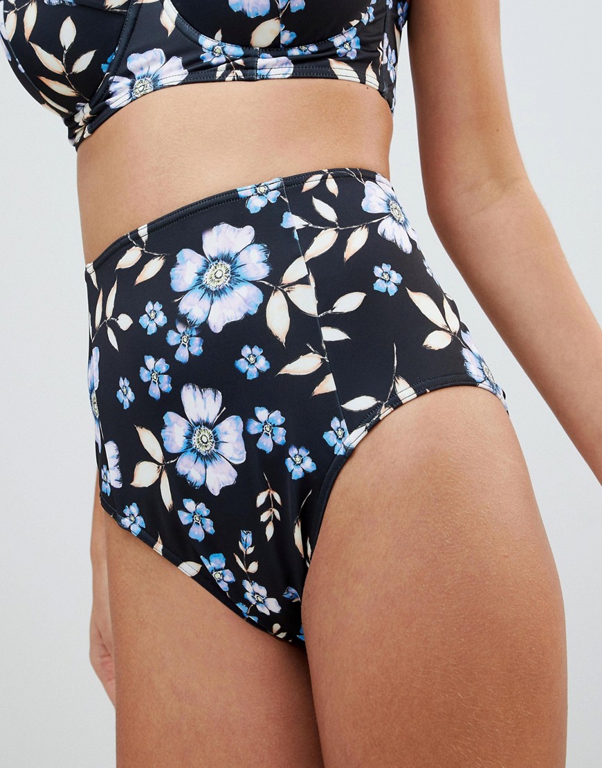 ASOS Design - Grote cupmaten - Exclusief bikinibroekje met hoge taille en vallende bloemenprint-Multi