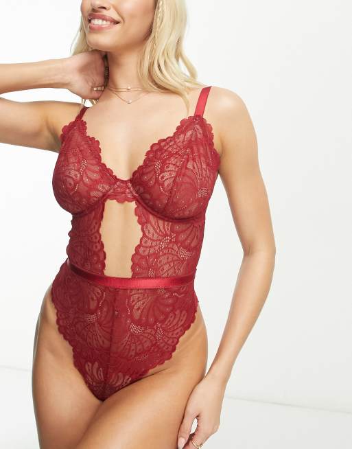 ASOS DESIGN - Grote Cupmaten - Sienna - Kanten body met beugels in bordeauxrood, 3 van 4