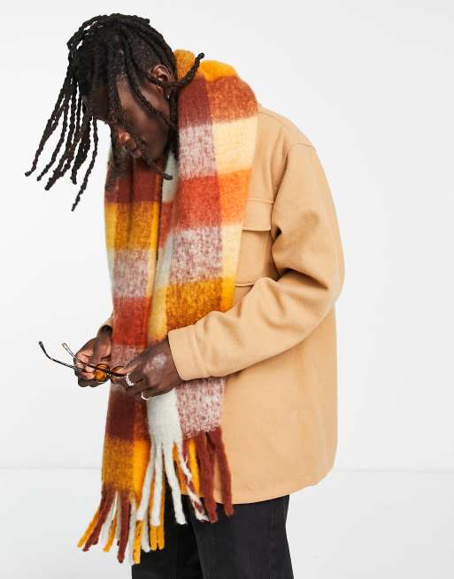ASOS DESIGN - Grote geruite sjaal in oranje en bruin
