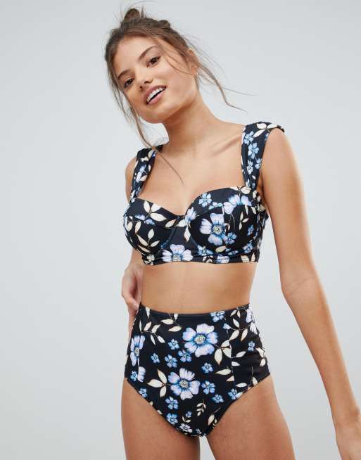 Verdorie Geaccepteerd poeder ASOS DESIGN - GROTE MATEN - Exclusieve lange bikinitop met vallende  bloemenprint DD-G | ASOS