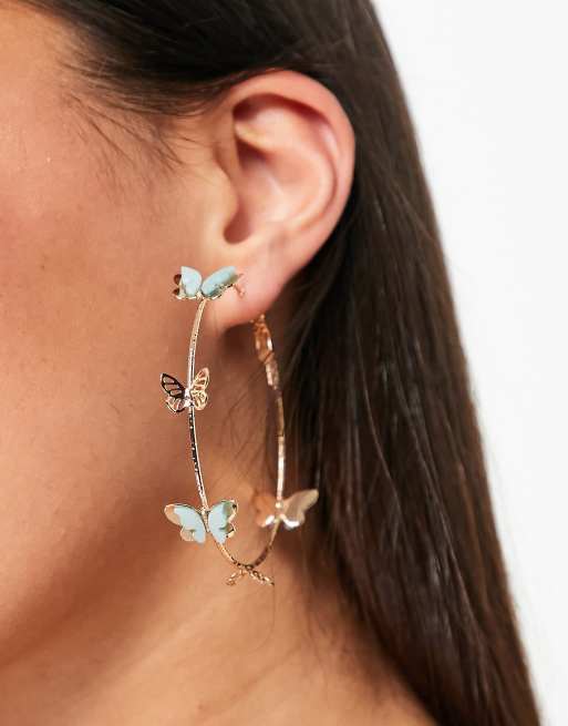 ASOS DESIGN - Grote oorringen met vlindertjes in goudkleur