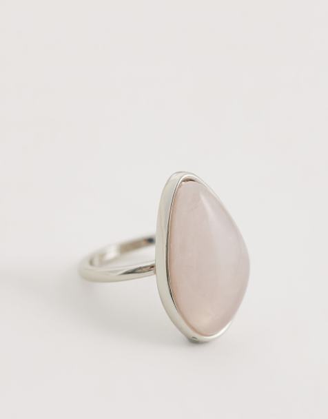 ASOS DESIGN - Grote ring met halfedelstenen rozenkwarts in zilverkleur - view 1