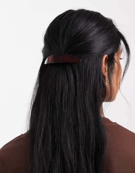 ASOS DESIGN - Grote speld haarclip in donker tortoise - view 1